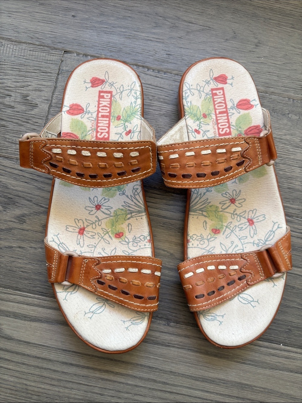 PIKOLINOS | Brown Leather Brandy Double Strap Sandals Comfort Slide Size 41